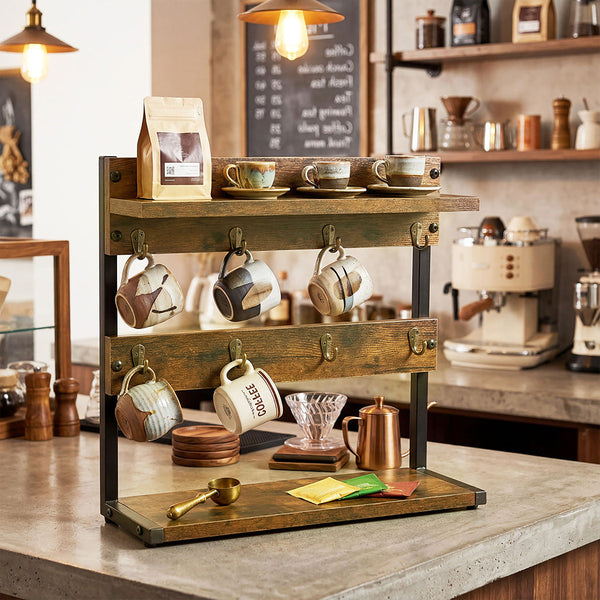 Levede 2 Tier Industrial Mug Holder Stand With 8 Hooks & Shelf Other Kitchen Storage