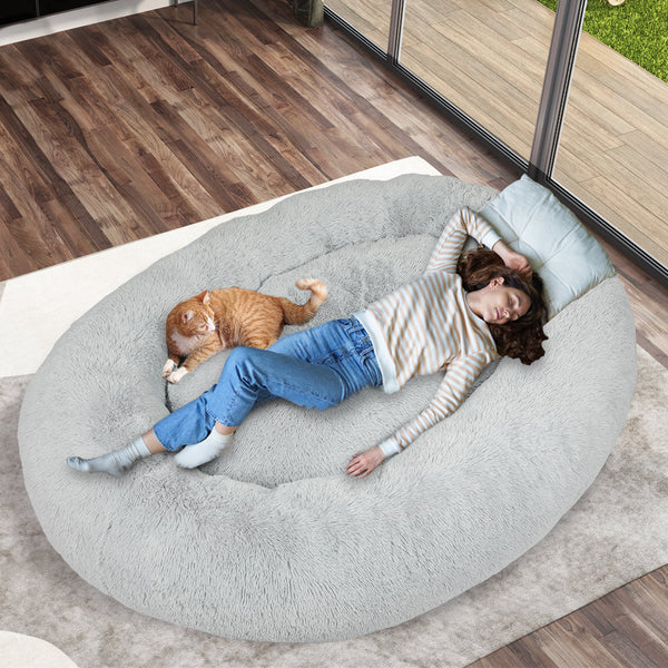 Thenapbed Fluffy Grey 1.8M Human Size Pet Bed Comfortable Soft Plush For Pets And People Pet Beds