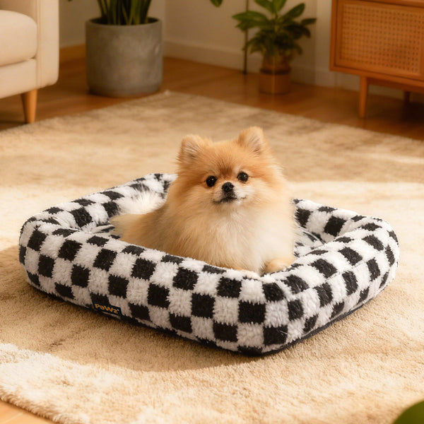 Pawz Dog Bed Calming Pet Plush Soft Washable 90Cm X 60Cm 11Cm Black And White Pet Beds