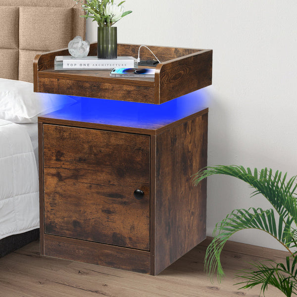 Levede Bedside Table Usb Charger Outlet Rgb Oak Bedside Tables