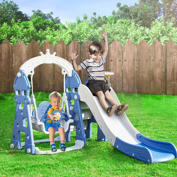 Bopeep Kids Slide Swing Basketball Ring Blue Slides