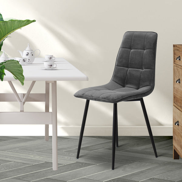Levede 8X Kitchen Velvet Grey Dining Chairs