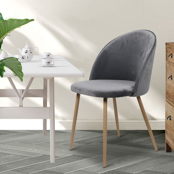 Levede Modern Set Of 2 French Grey Wooden Seat Comfortable Stylish Seating Dining Chairs