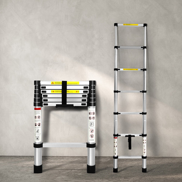 Traderight Multipurpose Ladder Telescopic 2M Silver Meter Ladders