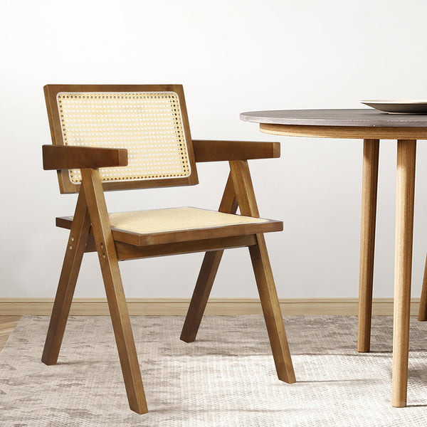 Levede 1X Walnut Wicker Armchair Dining Chair Dining Chairs