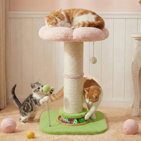 Pawz Cat Scratching Post Flower 61.5Cm Tree Tower Pink And Green Furniture & Scratchers