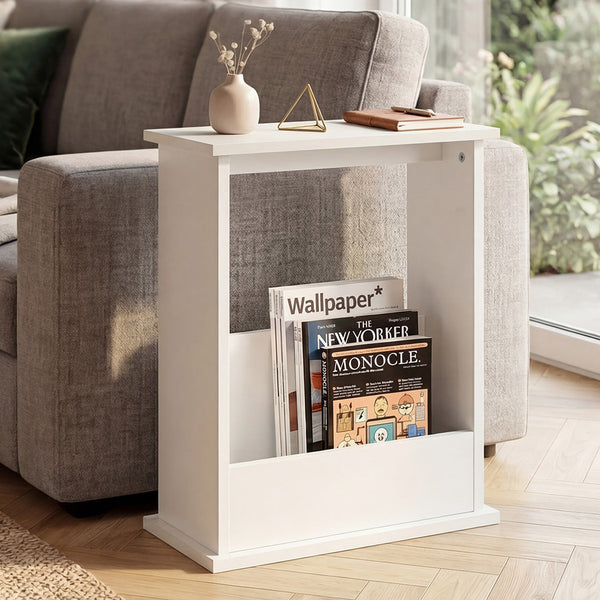 Levede Narrow Side Table With Magazine Rack White Side Tables