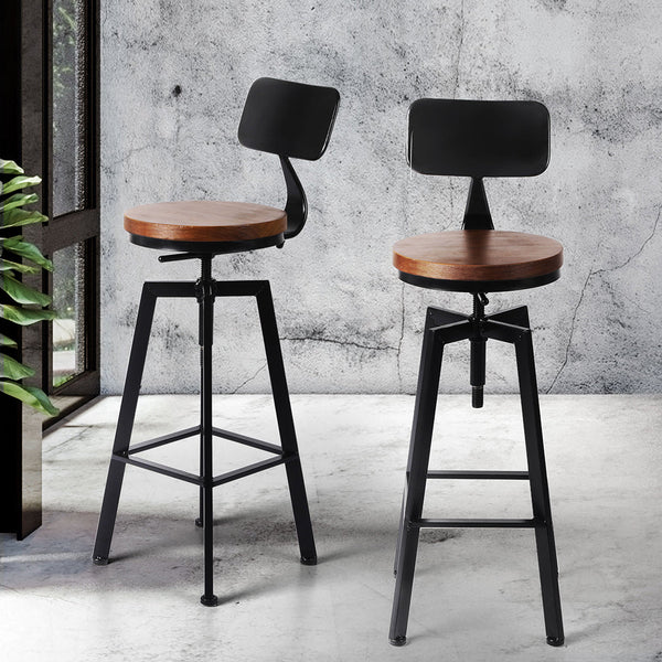 Levede 2X Bar Stool Kitchen Wooden Metal Benches Bar Stools