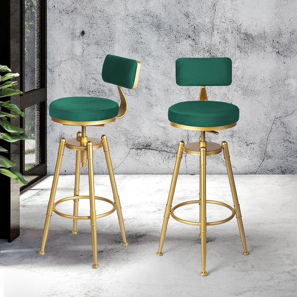 Levede 1X Bar Stool Velvet Kitchen Green Adjustable Height Modern Seating Benches Bar Stools