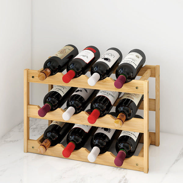 Toque Natural Bamboo Wine Rack 12 Bottle Capacity Racks