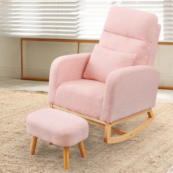 Levede Rocking Chair With Footrest Side Pocket Pink Chairs