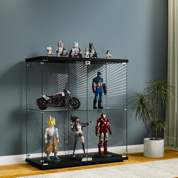 2 Tier Lockable Glass Display Cabinet Secure Storage For Collectibles & Dcor Cabinets & Cupboards