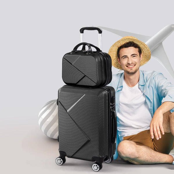 Slimbridge 2Pcs 20"Travel Luggage Set Black Suitcases