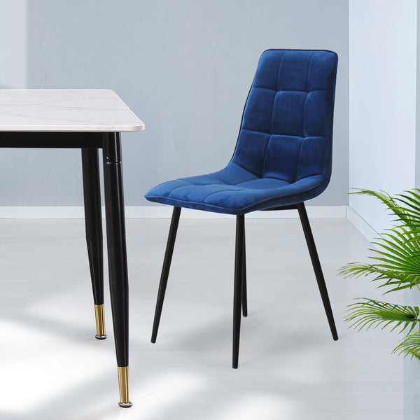 Levede 4X Kitchen Velvet Blue Dining Chairs