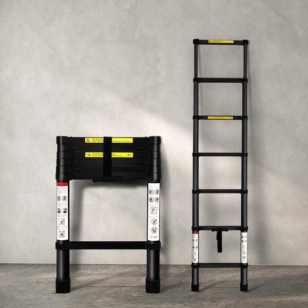 Traderight Multipurpose Aluminium Ladder Telescopic 2M Black Meter Ladders