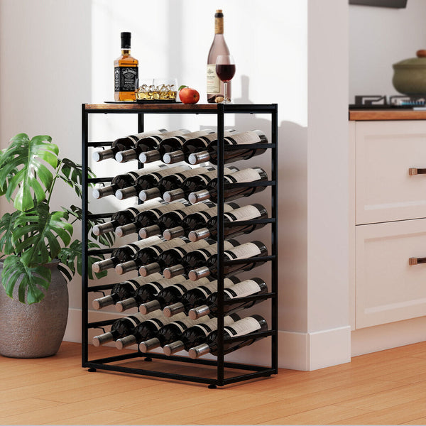 Levede 30 Bottle 6 Tier Wine Rack With Black Metal Frame & Wood Top Racks