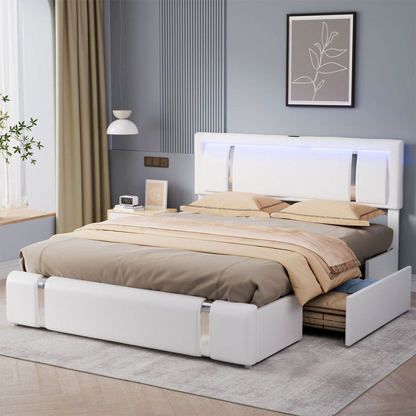 Levede Double Bed Frame With Adjustable Headboard White Headboards & Footboards