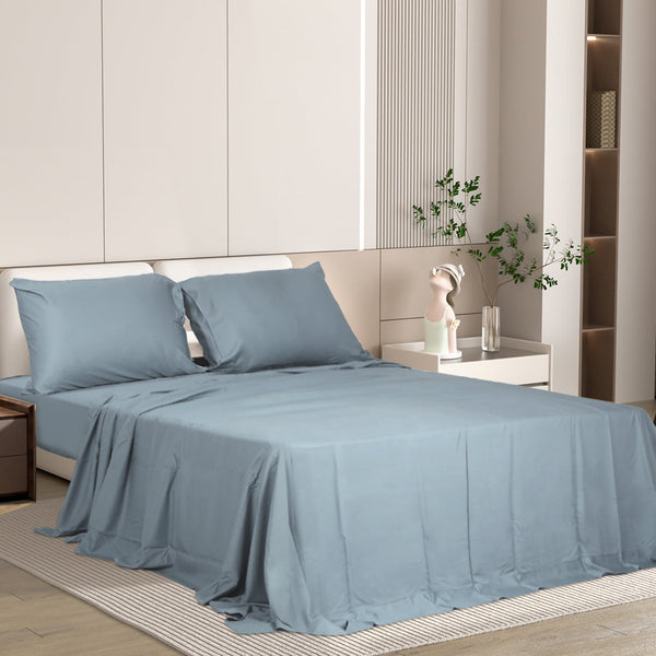 Dreamz 4Pcs Double Size 100% Bamboo Bed Sheet Set Grey Soft Breathable Hypoallergenic Sheets