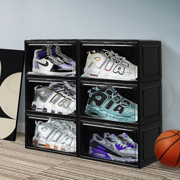 Stacked Shoe Box Acrylic Sneaker Display 6Pc Black Shoe Organisers