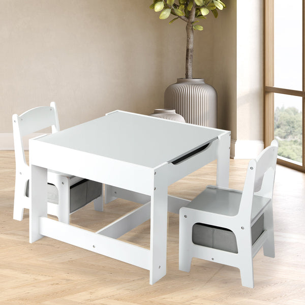 Bopeep Kids Table And Chairs Set Storage White Grey Kids Tables