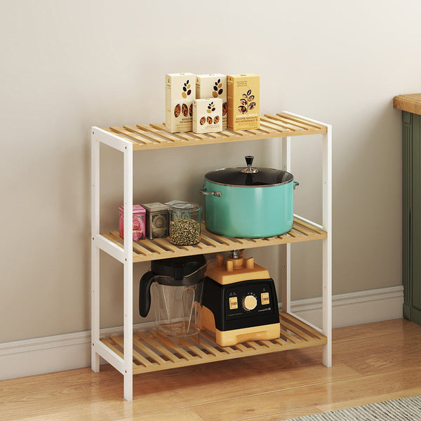 Levede 3 Tier Bamboo Shoe Rack Organizer White & Natural Shoe Racks