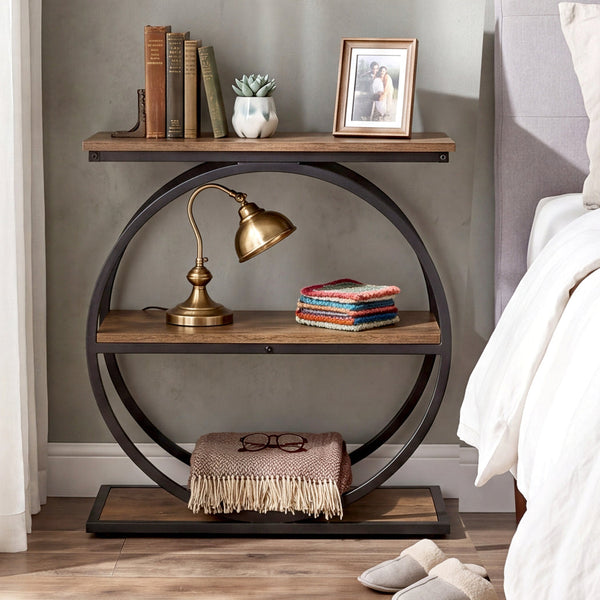 Levede Narrow Side Table 3 Tiers End Adjustable Sofa Bedroom Brown & Black Side Tables