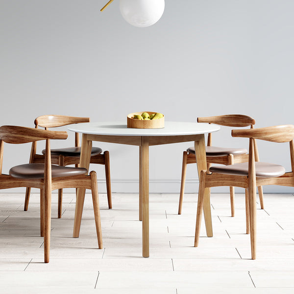 Levede Elegant Round Dining Table With Rubberwood Base 100Cm White For Home Space Dining Tables
