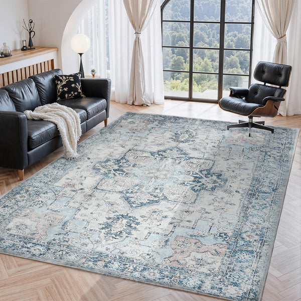 Marlow Floor Rug Vintage Polyester Washable Area Rugs