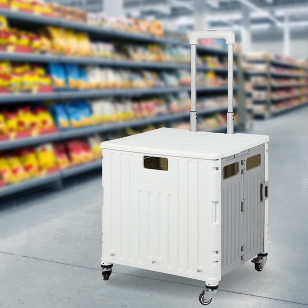 Folding Shopping Trolley Cart Portable Beige Shopping Trolleys Baskets