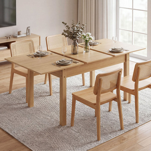 Levede Extendable Dining Table Oak Finish 4 6 Seater Wooden Kitchen 110 150Cm Dining Tables