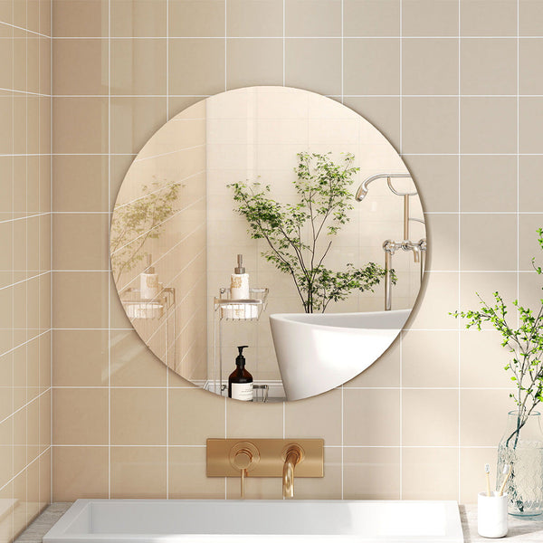 Yezi 50Cm Round Wall Mirror Frameless Tempered Glass Mirrors