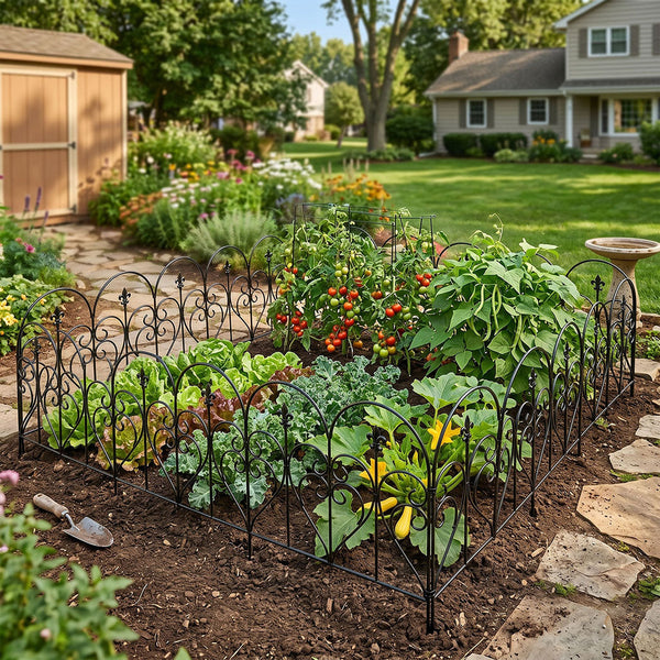 Mountview 5 Panel Decorative Garden Fence Black Steel Animal Barrier Garden Edging & Borders