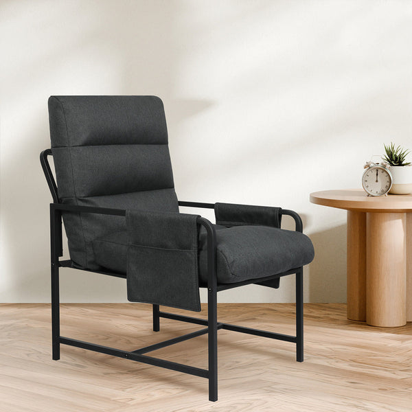 Levede Metal Framed Lounge Chair Linen In Dark Grey Loungers