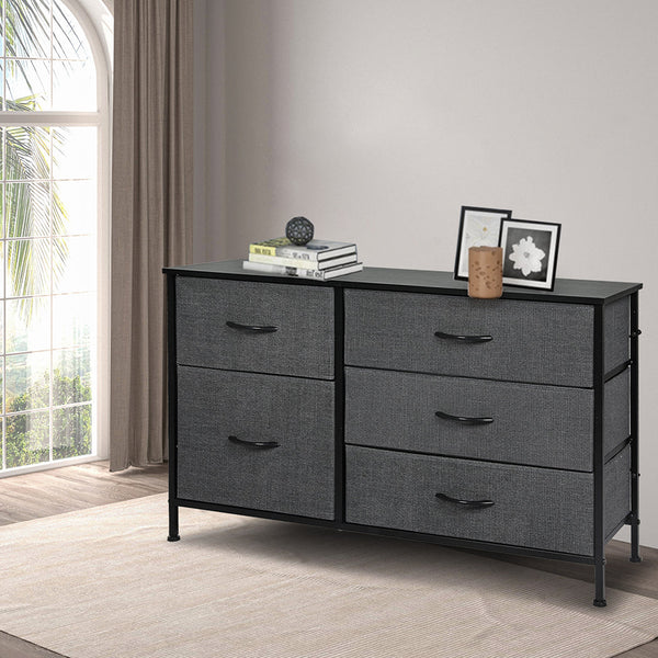 Levede Storage Cabinet Tower Chest 5 Drawers Dark Grey Cabinets & Cupboards
