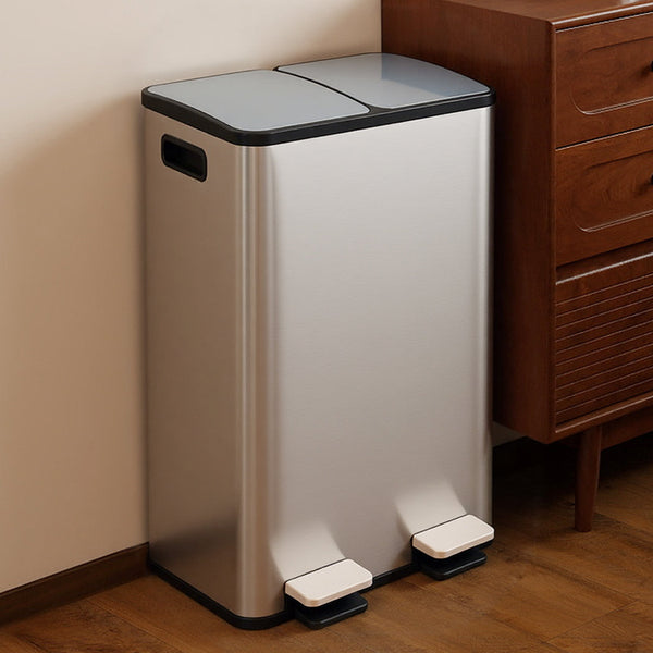 Toque 60L Dual Compartment Stainless Steel Pedal Bin Black & Silver Rubbish Bins