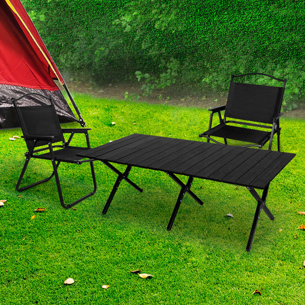 Levede Folding Camping Table And Chair Set Black Portable Outdoor Furniture For Picnic Or Travel Camping Tables