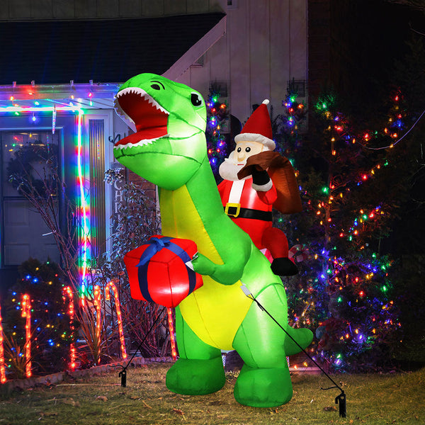 Santaco Christmas Inflatables Outdoor Claus Riding Dinosaur Lights Dcor Seasonal Decorations