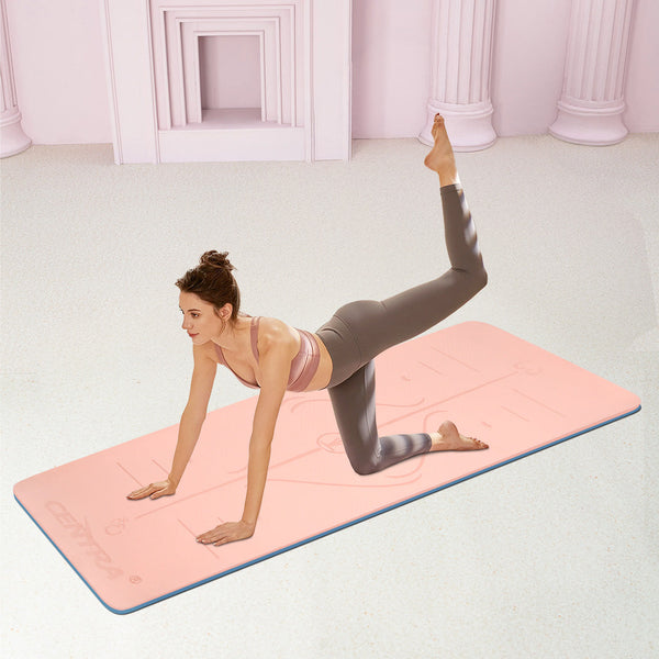 Centra Yoga Mat Dual Colour Body Position Lines Pink Mats & Non Slip Towels
