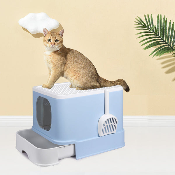 Pawz Cat Litter Box Fully Enclosed Kitty Blue Litter Trays