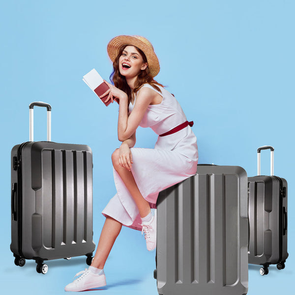 Slimbridge 20"24"28" 3Pc Luggage Sets Dark Grey Suitcases