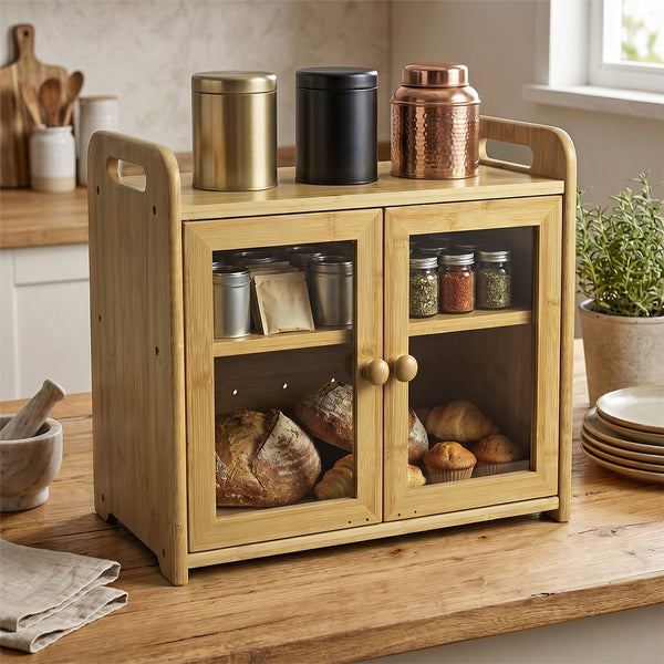 Toque 2 Tier Bamboo Bread Box 20L Kitchen Counter Storage Bread Bins