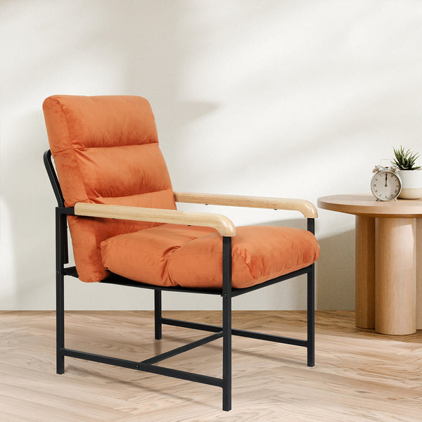 Levede Metal Framed Lounge Chair Velvet In Orange Loungers