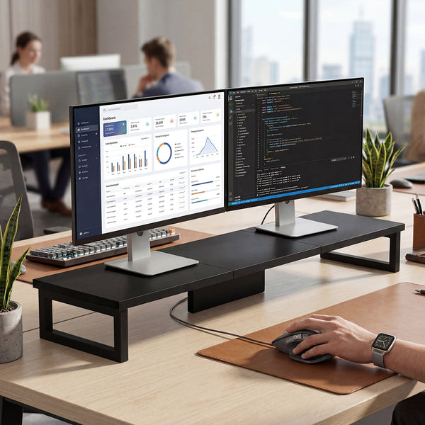 Levede Monitor Stand Dual Screen Riser Computer Desk Organiser Black Monitor Mounts & Stands