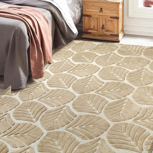 Marlow Floor Rug Soft Embossed Carpet Non Slip Plush Shaggy Leaf Pattern Rugs