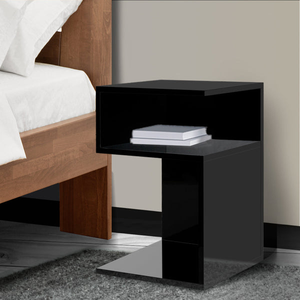 Levede 1X Drawers Side Black Bedside Tables