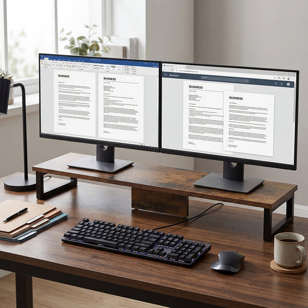 Levede Computer Monitor Stand Dual Riser Desk Shelf Ergonomic White 90Cm Monitor Mounts & Stands