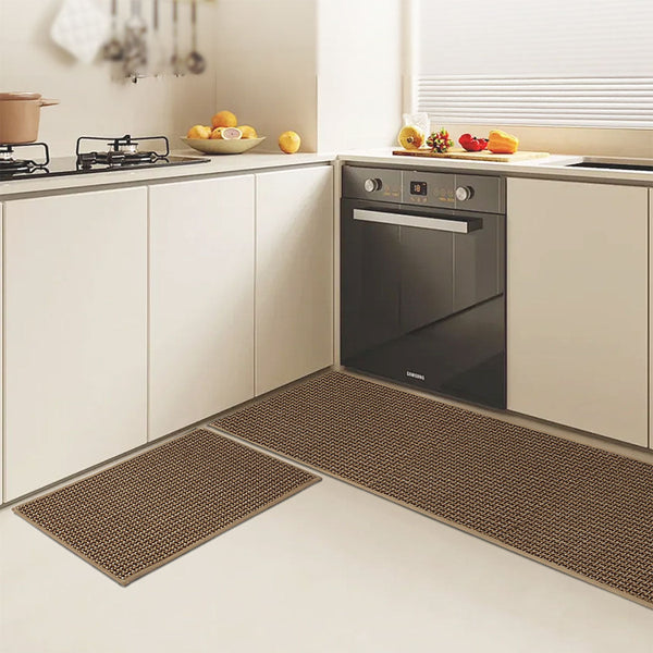 Marlow Kitchen Rug 2Pcs Woven Non Slip Absorbent Brown Rugs