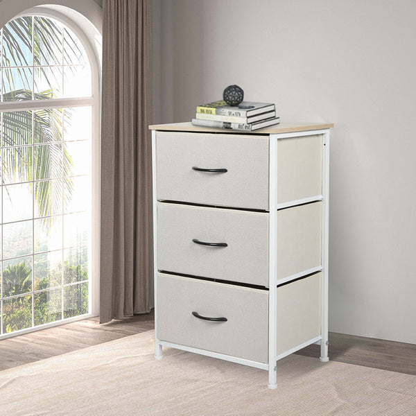 Levede Chest Of 3 Drawers Bedside Table Beige Modern Storage Nightstand Dressers & Chests Of Drawers