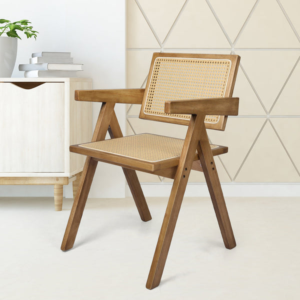 Levede 1X Dining Chair Solid Wood Rattan Natural Dining Chairs