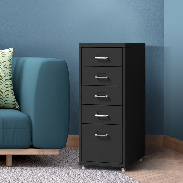 Levede 5 Drawer Office Cabinet Drawers Black Filing Cabinets